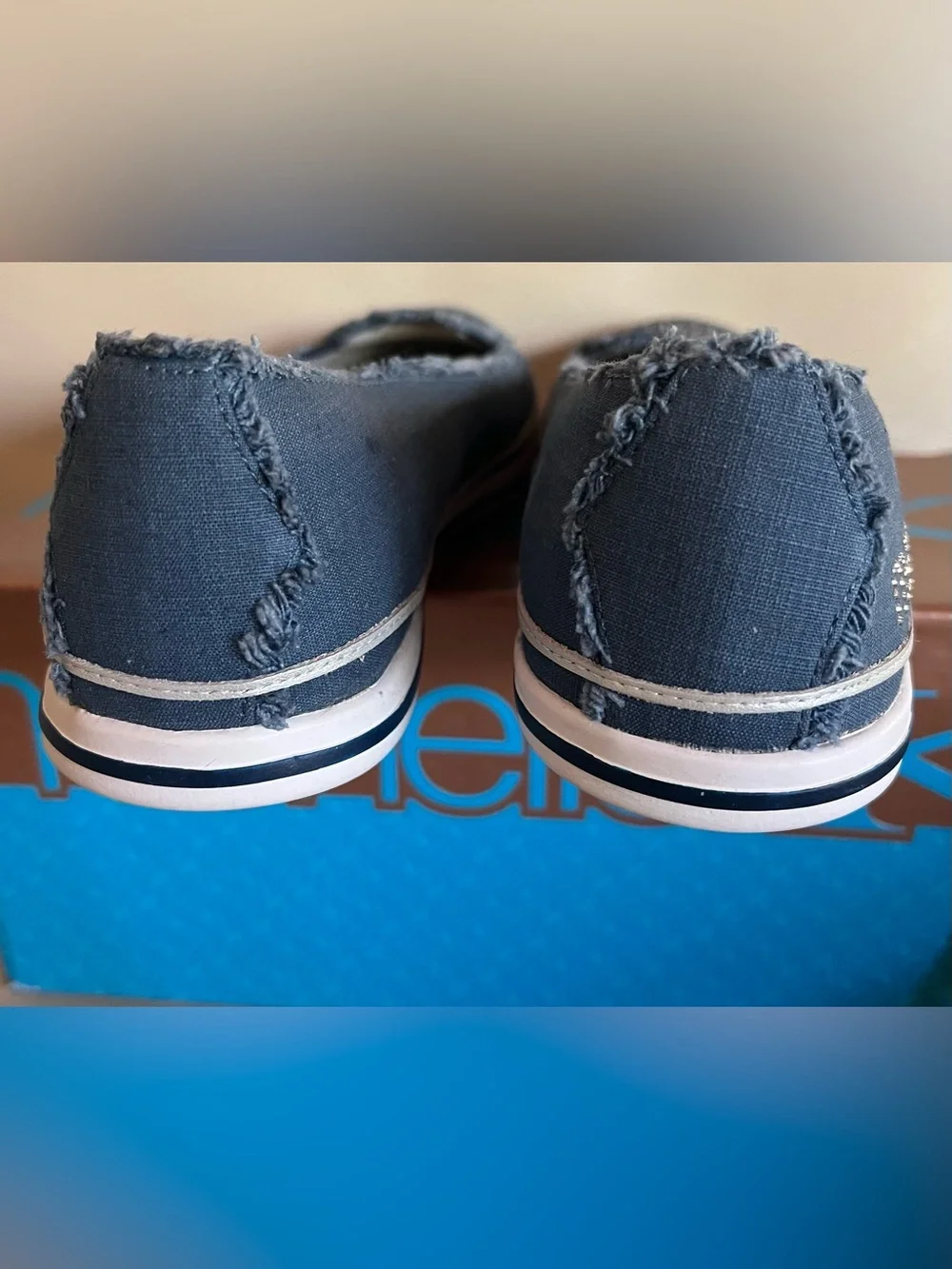 Vintage Deadstock Michelle K Enthrall Karin Navy Rhinestone Slip-Ons 9.5
